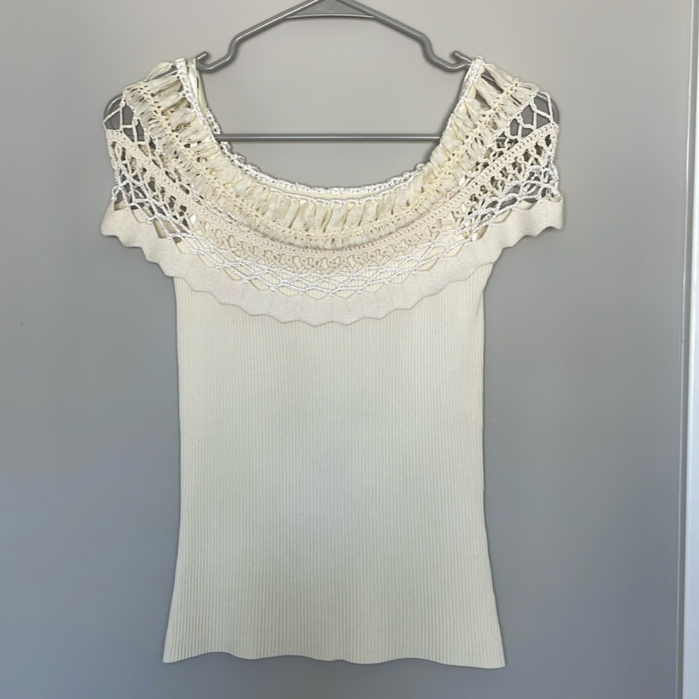 White House Black Market Cream Off the Shoulder crochet top - Picture 2 of 8